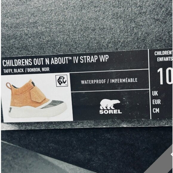 SOREL Boys Sz 12 Out N About IV Strap Rain Hike Boots Waterproof Taffy Tan Black - Picture 16 of 16